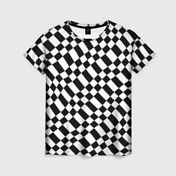 Женская футболка Шахматка искажённая чёрно-белая