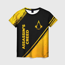 Женская футболка Assassins Creed - gold gradient: надпись, символ