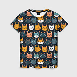 Женская футболка Мордочки мультяшных котов узор