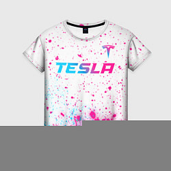 Женская футболка Tesla neon gradient style: символ сверху