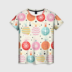 Женская футболка Разноцветные новогодние шары