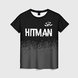 Футболка женская Hitman glitch на темном фоне: символ сверху, цвет: 3D-принт