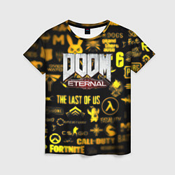 Женская футболка Doom золотые логотипы игр