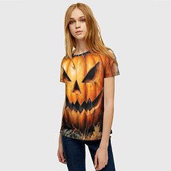 Футболка женская Оскал тыквы, цвет: 3D-принт — фото 2