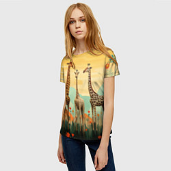 Футболка женская Три жирафа в стиле фолк-арт, цвет: 3D-принт — фото 2