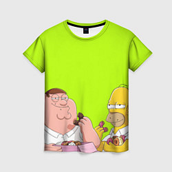 Женская футболка Питер и Гомер едят пончики зеленый