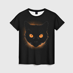 Футболка женская Портрет черного кота в оранжевом свечении, цвет: 3D-принт
