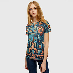 Футболка женская Симметричный абстрактный паттерн в ацтекском стиле, цвет: 3D-принт — фото 2