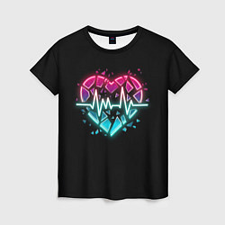 Женская футболка Разбитое сердце с линией пульса со свечением