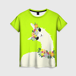 Женская футболка Летняя лама - альпака в венке