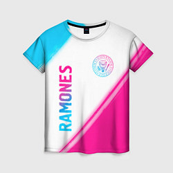 Женская футболка Ramones neon gradient style вертикально