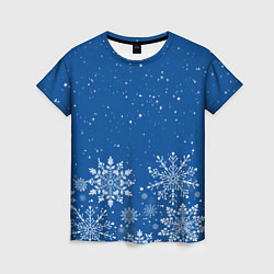 Женская футболка Текстура снежинок на синем фоне