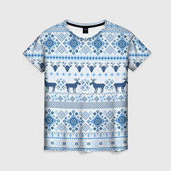 Женская футболка Blue sweater with reindeer