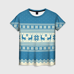 Женская футболка Sweater with deer on a blue background