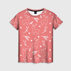 Женская футболка Рождественский принт с оленями