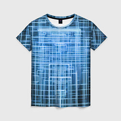 Женская футболка Синие неоновые полосы киберпанк