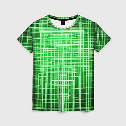 Женская футболка Зелёные неоновые полосы киберпанк