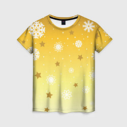 Футболка женская Снежинки и звезды на желтом, цвет: 3D-принт