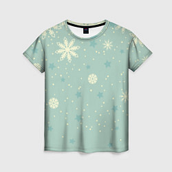 Женская футболка Снежинки и звезды на матно зеленем