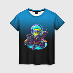 Женская футболка Губка Боб на мотоцикле - киберпанк - нейросеть