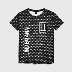 Женская футболка Lindemann glitch на темном фоне вертикально