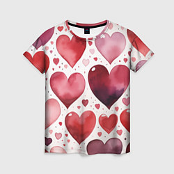 Женская футболка Паттерн акварельные сердечки