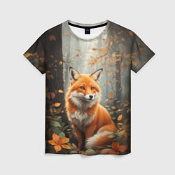 Женская футболка Лиса в осеннем лесу