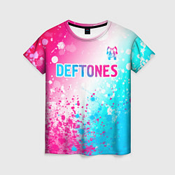 Женская футболка Deftones neon gradient style посередине