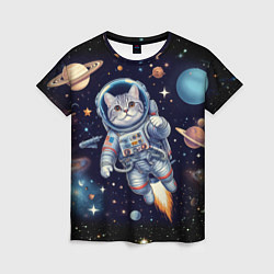 Женская футболка Крутой котик в открытом космосе - нейросеть