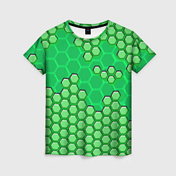 Женская футболка Зелёная энерго-броня из шестиугольников