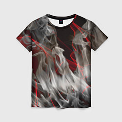Женская футболка Дым и красные узоры