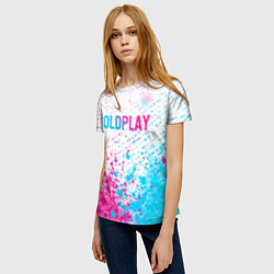 Футболка женская Coldplay neon gradient style посередине, цвет: 3D-принт — фото 2