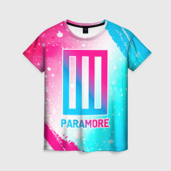 Женская футболка Paramore neon gradient style