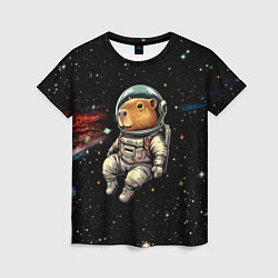 Женская футболка Капибара бравый космонавт - фантазия