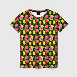 Женская футболка Разноцветные тюльпаны