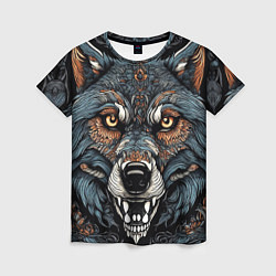 Женская футболка Дикий волк с узорами