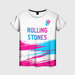 Женская футболка Rolling Stones neon gradient style посередине