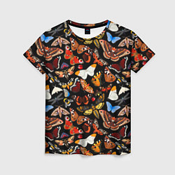 Женская футболка Разноцветные тропические бабочки