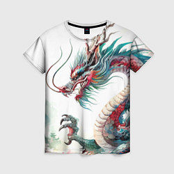 Женская футболка Акварельный японский дракон