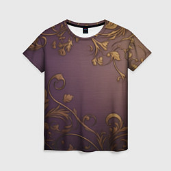 Женская футболка Золотистые узоры на фиолетовом фоне