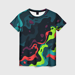 Женская футболка Яркий кислотный абстрактный камуфляж
