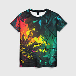 Женская футболка Яркие разноцветные абстрактные листья