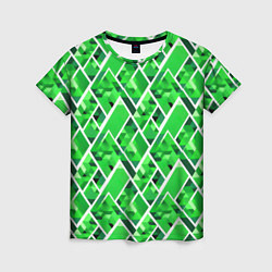 Футболка женская Зелёные треугольники и белые полосы, цвет: 3D-принт