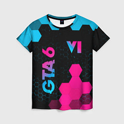 Женская футболка GTA 6 - neon gradient вертикально