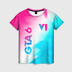 Женская футболка GTA 6 neon gradient style вертикально