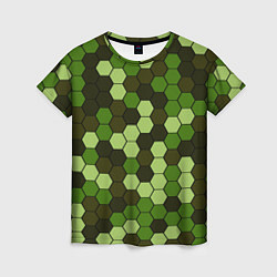 Женская футболка Камуфляж гексагон лесной