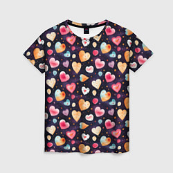 Женская футболка Паттерн с сердечками на Валентинов день