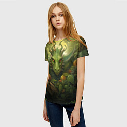 Футболка женская Зеленый лесной дракон символ 2024, цвет: 3D-принт — фото 2