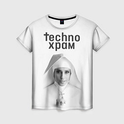 Женская футболка Techno храм монашка улыбается