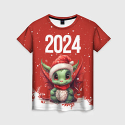 Женская футболка 2024 дракон новогодний красный фон